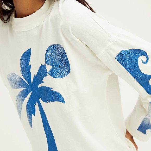 Free People White and Blue Long Sleeve Tee - Picture 3 of 10